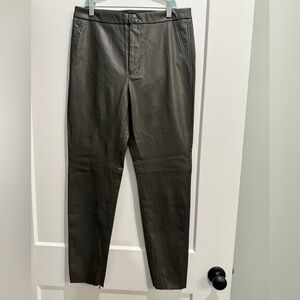 ZARA women's Faux leather Leggings High Rise pants olive green size large